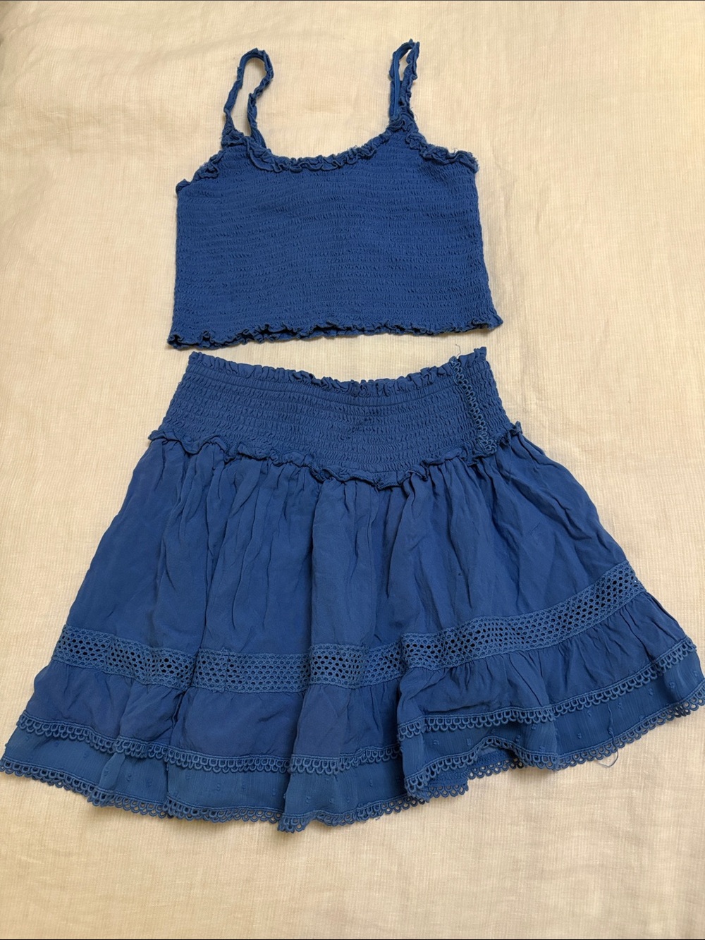 Katie J NYC Blue Smocked Tank Top & Skirt Set